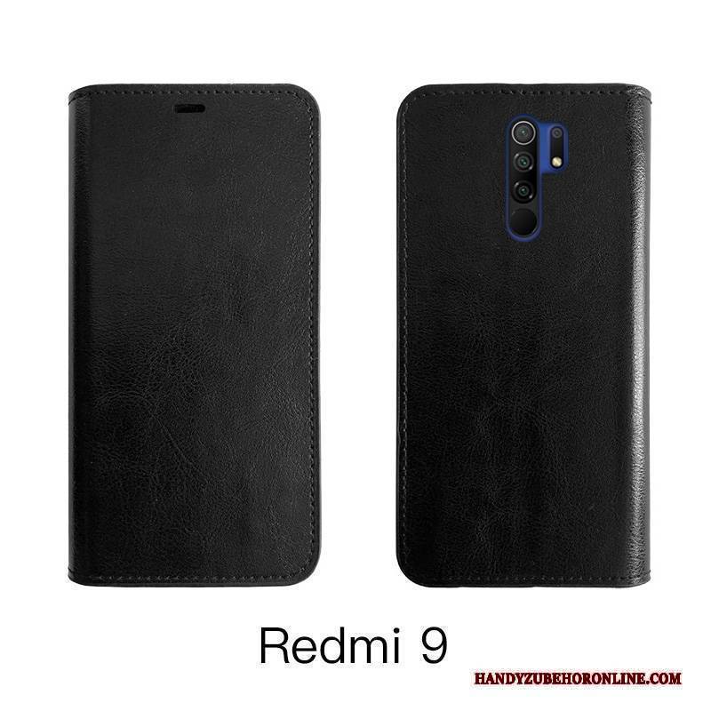 Hülle Redmi 9 Folio Handyhüllen Rot, Case Redmi 9 Schutz Anti-sturz Kuh