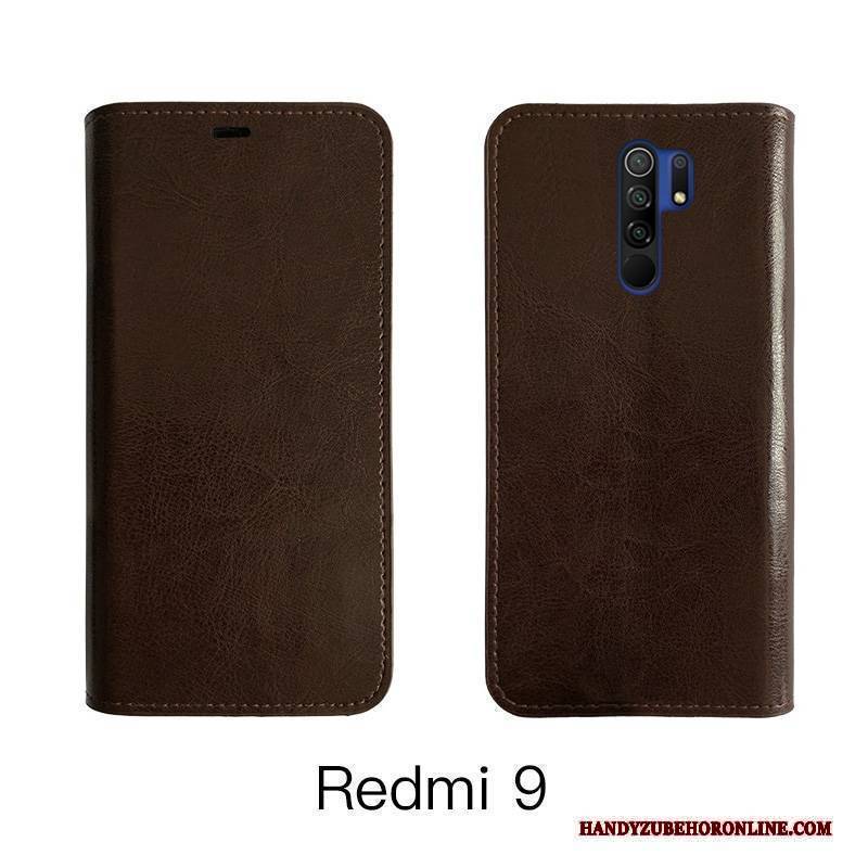 Hülle Redmi 9 Folio Handyhüllen Rot, Case Redmi 9 Schutz Anti-sturz Kuh