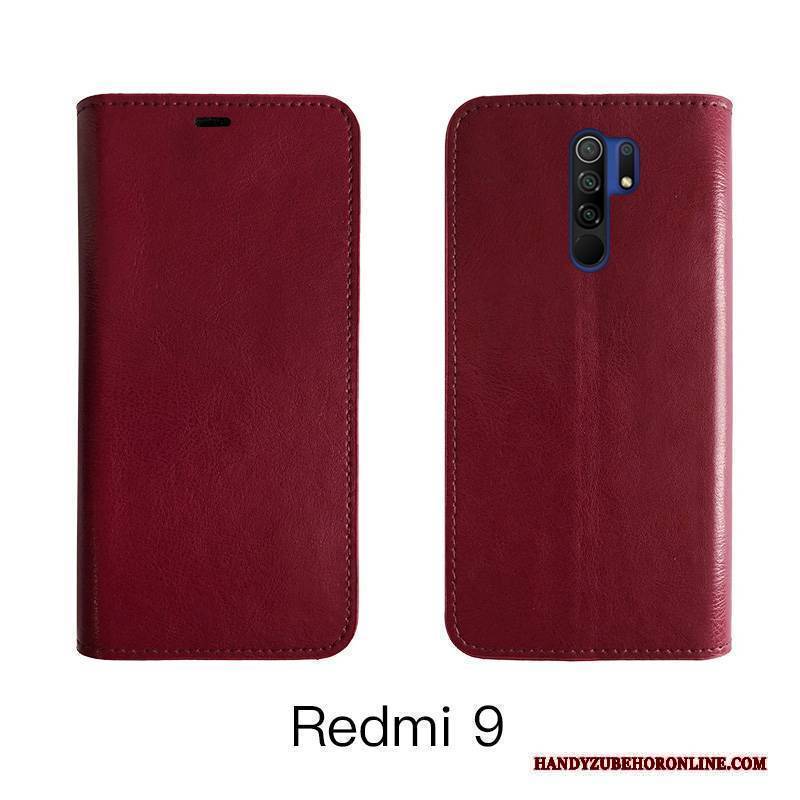 Hülle Redmi 9 Folio Handyhüllen Rot, Case Redmi 9 Schutz Anti-sturz Kuh