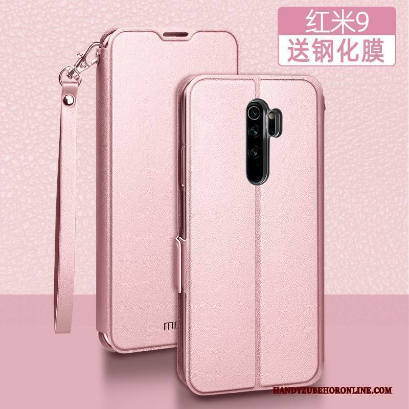 Hülle Redmi 9 Lederhülle Handyhüllen Mini, Case Redmi 9 Kreativ Anti-sturz Rot