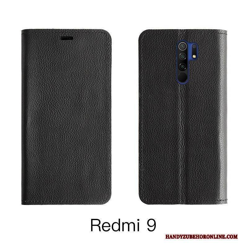 Hülle Redmi 9 Lederhülle Rot Orange, Case Redmi 9 Schutz Kuh Handyhüllen