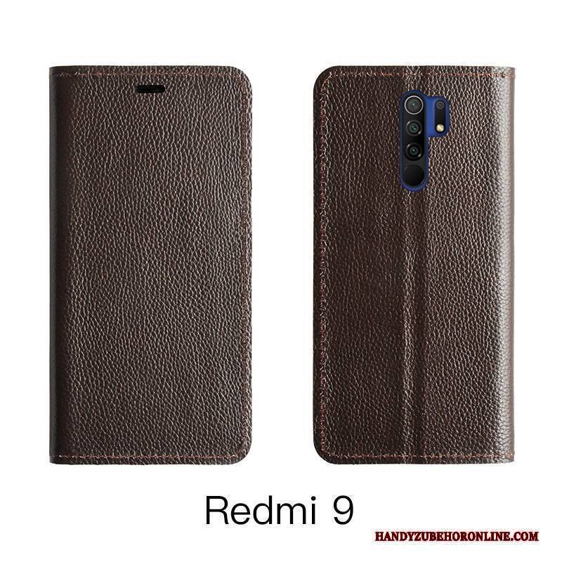 Hülle Redmi 9 Lederhülle Rot Orange, Case Redmi 9 Schutz Kuh Handyhüllen