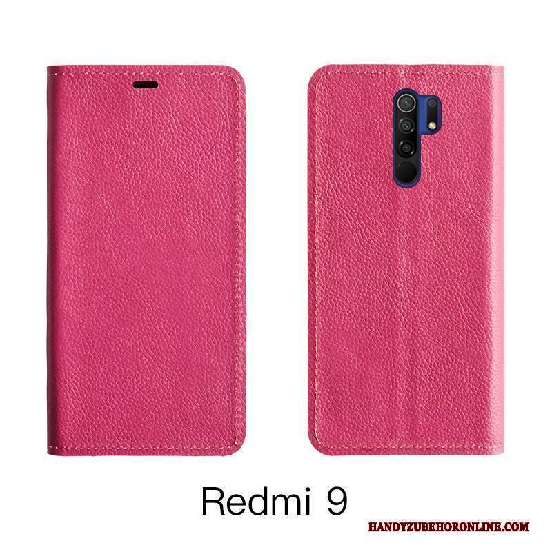 Hülle Redmi 9 Lederhülle Rot Orange, Case Redmi 9 Schutz Kuh Handyhüllen