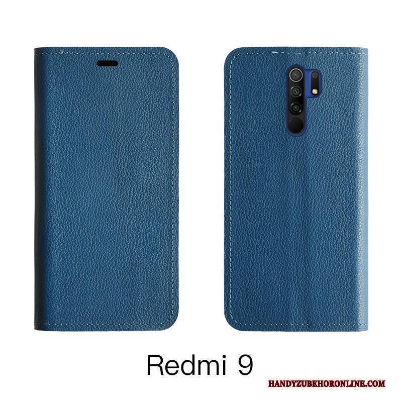 Hülle Redmi 9 Lederhülle Rot Orange, Case Redmi 9 Schutz Kuh Handyhüllen