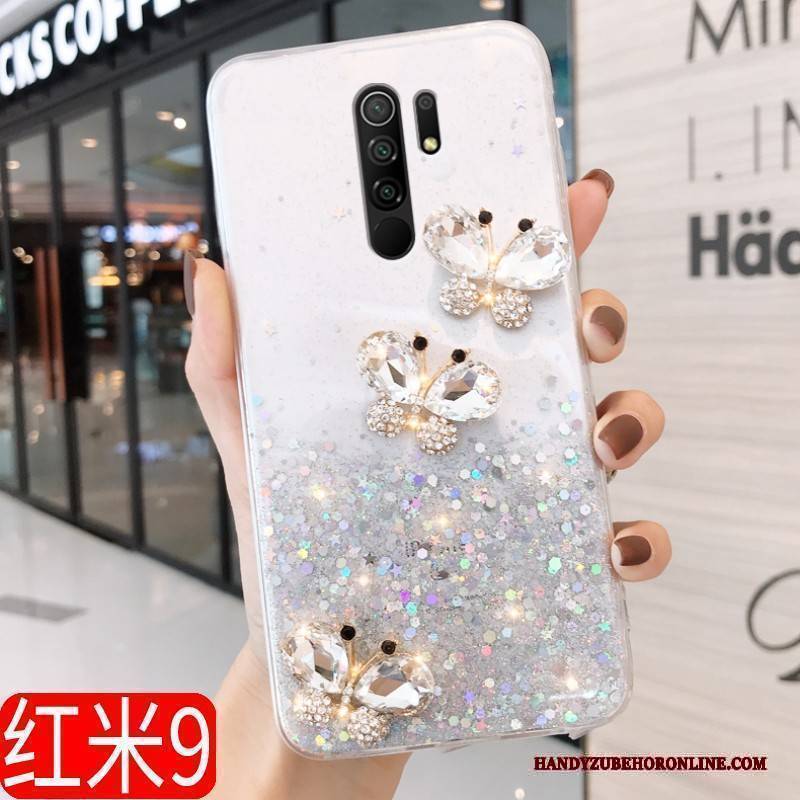 Hülle Redmi 9 Luxus Handyhüllen Schmetterling, Case Redmi 9 Schutz Rot Mini