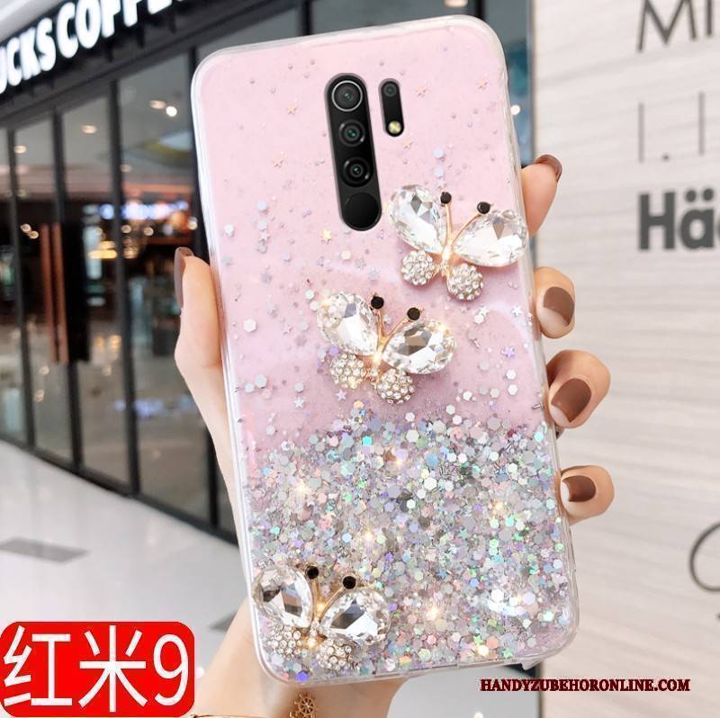 Hülle Redmi 9 Luxus Handyhüllen Schmetterling, Case Redmi 9 Schutz Rot Mini