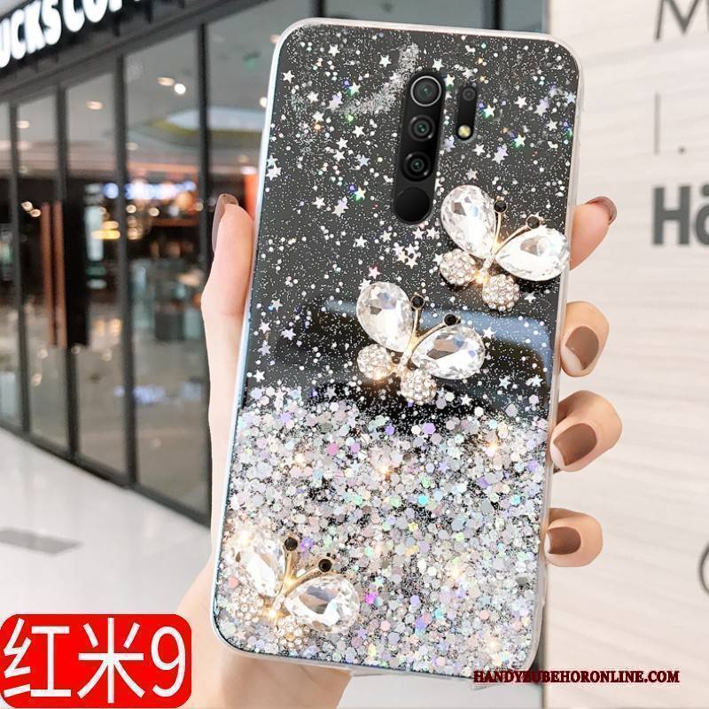 Hülle Redmi 9 Luxus Handyhüllen Schmetterling, Case Redmi 9 Schutz Rot Mini