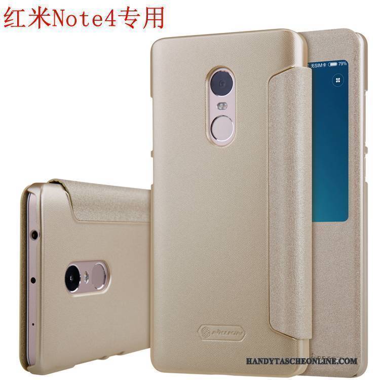 Hülle Redmi Note 4x Lederhülle Schwarz Rot, Case Redmi Note 4x Gold