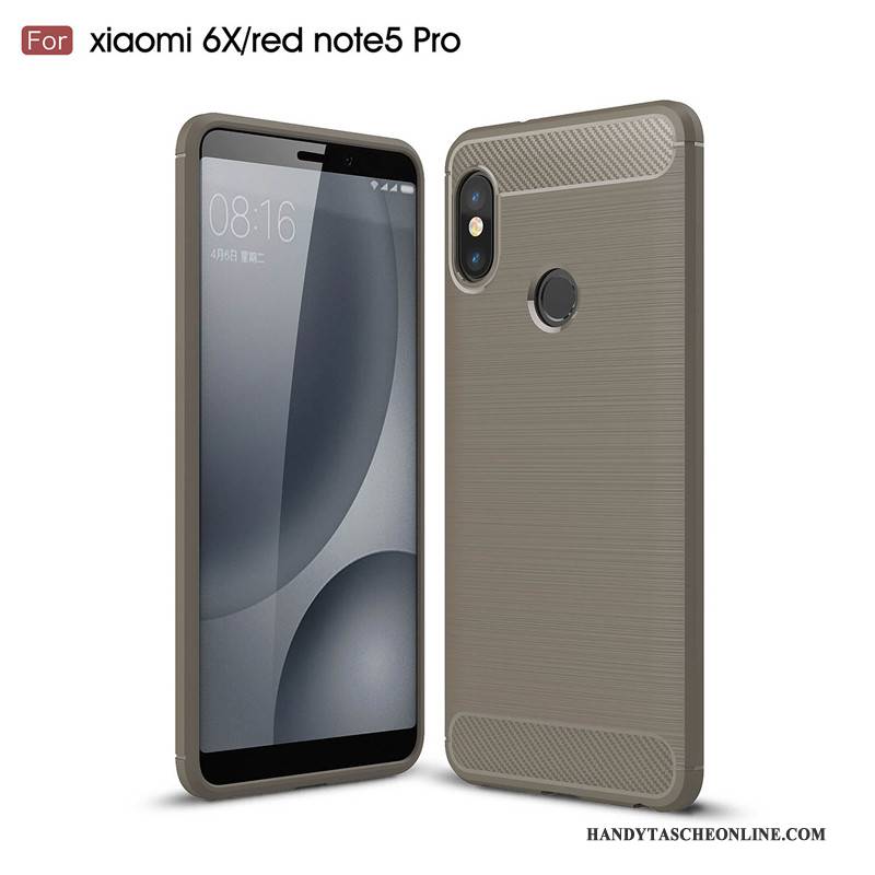 Hülle Redmi Note 5 Pro Taschen Schwarz Faser, Case Redmi Note 5 Pro Weiche Mini Rot