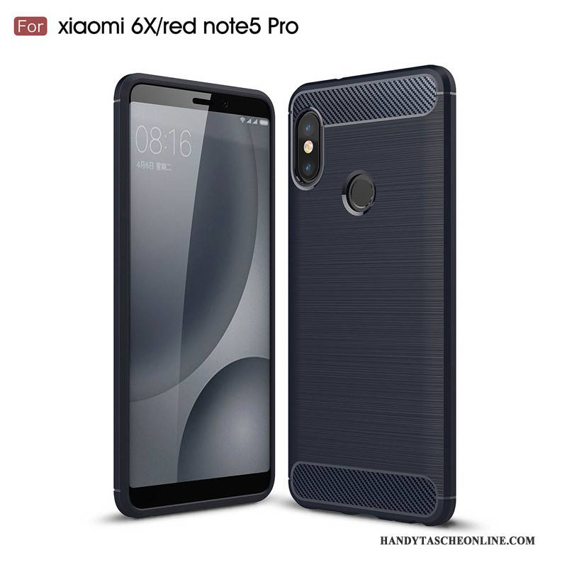 Hülle Redmi Note 5 Pro Taschen Schwarz Faser, Case Redmi Note 5 Pro Weiche Mini Rot