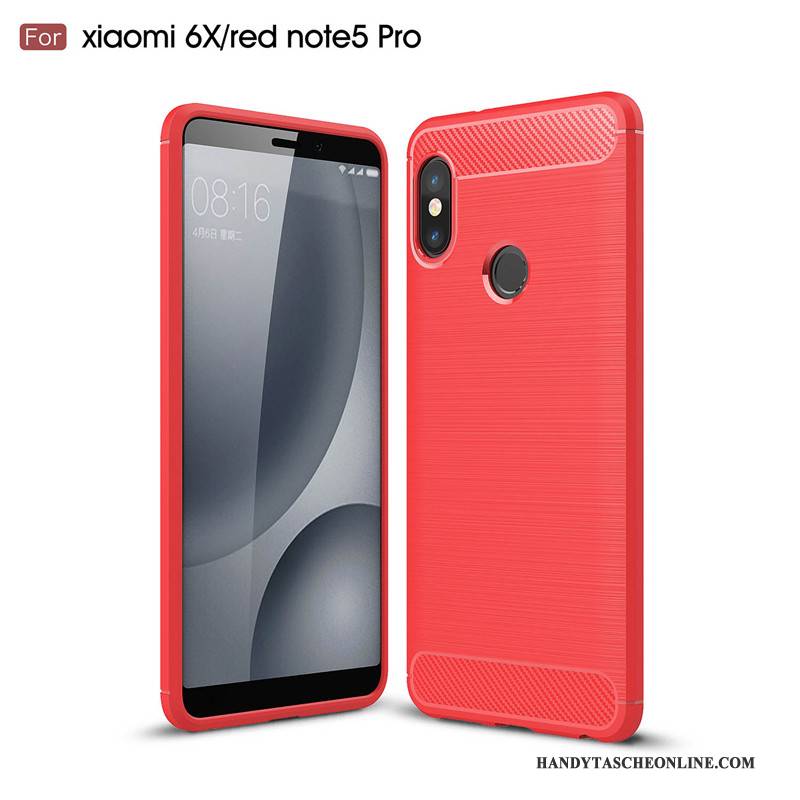 Hülle Redmi Note 5 Pro Taschen Schwarz Faser, Case Redmi Note 5 Pro Weiche Mini Rot