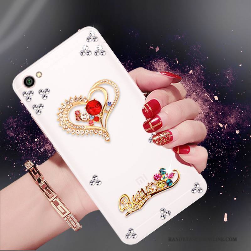 Hülle Redmi Note 5a Strass Weiß Rot, Case Redmi Note 5a Weiche Mini Handyhüllen