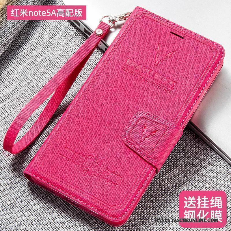 Hülle Redmi Note 5a Taschen Rot Handyhüllen, Case Redmi Note 5a Folio Anti-sturz Dunkel