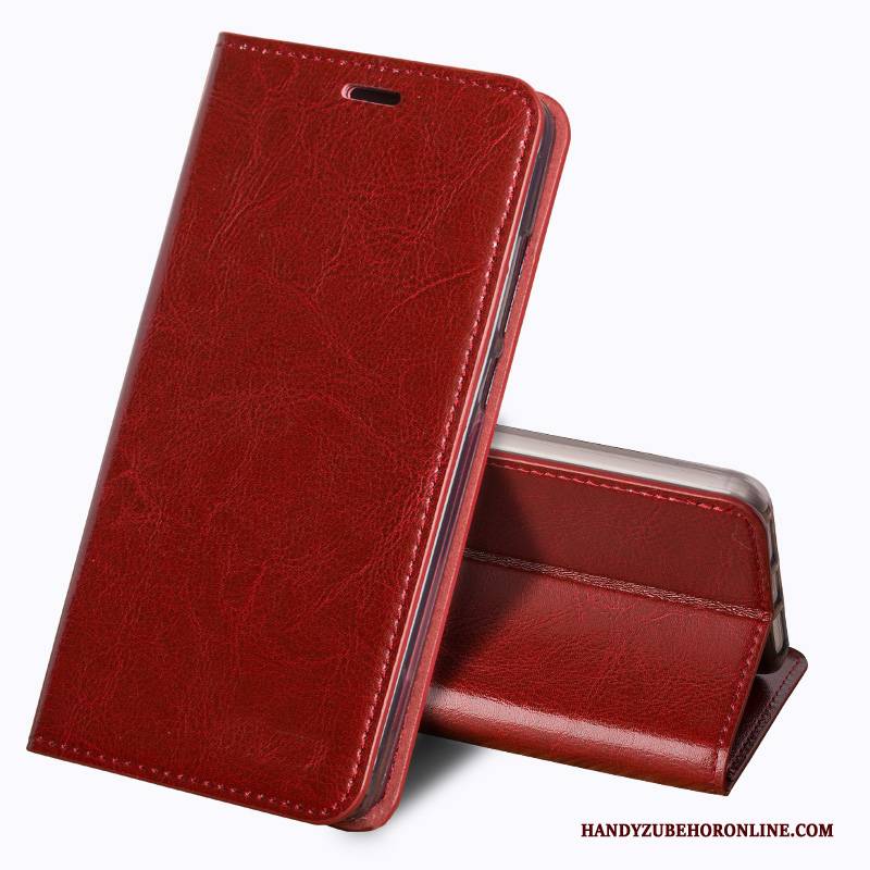 Hülle Redmi Note 6 Pro Lederhülle Anti-sturz Rot, Case Redmi Note 6 Pro Folio Handyhüllen Kuh