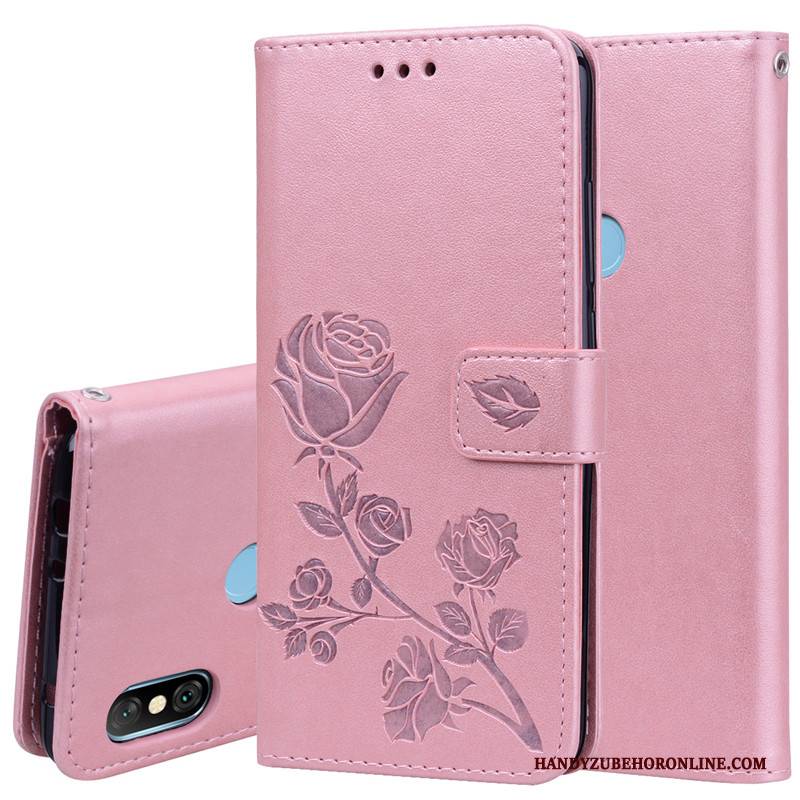 Hülle Redmi Note 6 Pro Taschen Blumen Anti-sturz, Case Redmi Note 6 Pro Folio Handyhüllen Rot