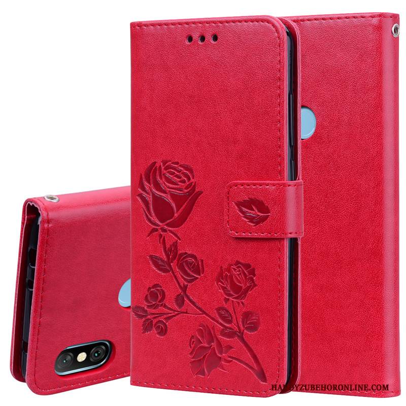 Hülle Redmi Note 6 Pro Taschen Blumen Anti-sturz, Case Redmi Note 6 Pro Folio Handyhüllen Rot