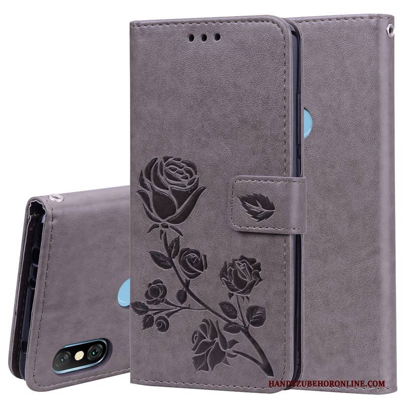 Hülle Redmi Note 6 Pro Taschen Blumen Anti-sturz, Case Redmi Note 6 Pro Folio Handyhüllen Rot