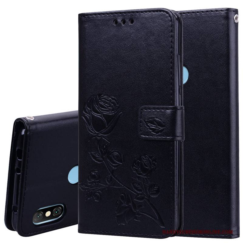 Hülle Redmi Note 6 Pro Taschen Blumen Anti-sturz, Case Redmi Note 6 Pro Folio Handyhüllen Rot