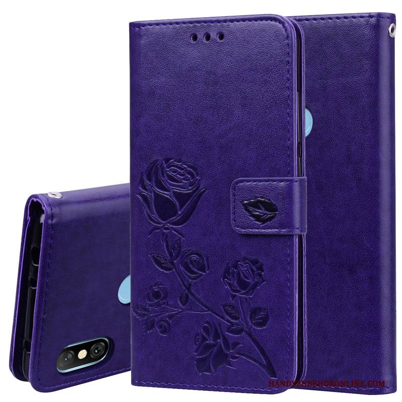 Hülle Redmi Note 6 Pro Taschen Blumen Anti-sturz, Case Redmi Note 6 Pro Folio Handyhüllen Rot