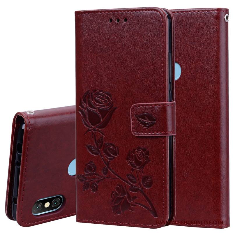 Hülle Redmi Note 6 Pro Taschen Blumen Anti-sturz, Case Redmi Note 6 Pro Folio Handyhüllen Rot