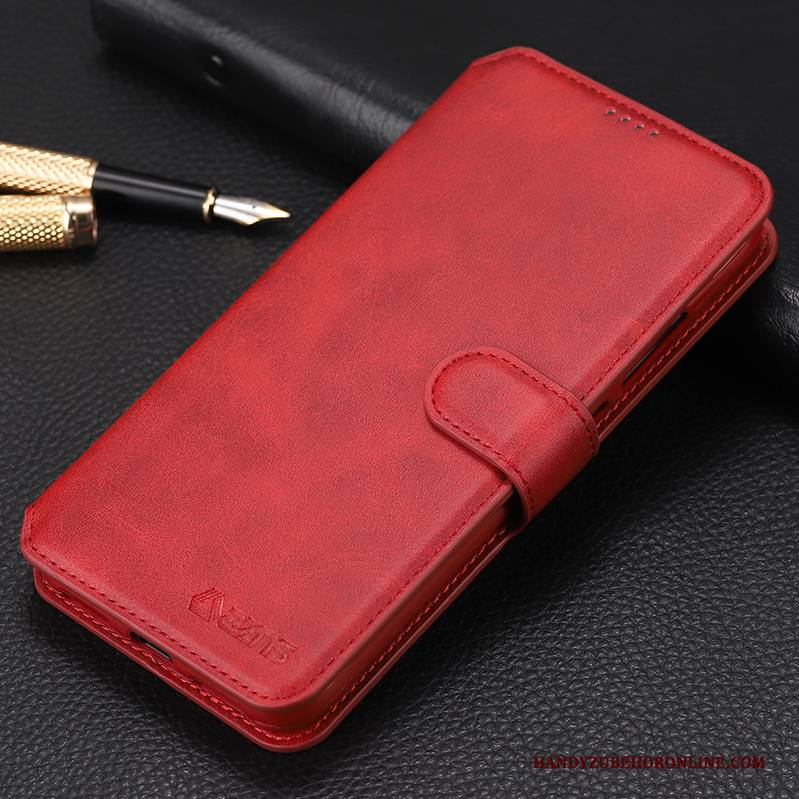 Hülle Redmi Note 7 Lederhülle Business Rot, Case Redmi Note 7 Taschen Elegant Handyhüllen