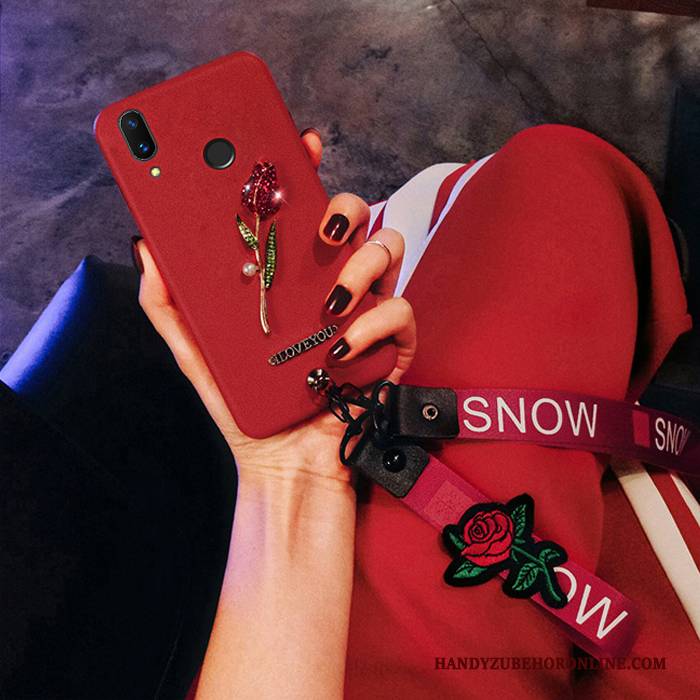 Hülle Redmi Note 7 Silikon Rose Hängender Hals, Case Redmi Note 7 Schutz Blumen Rot