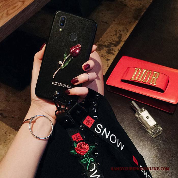 Hülle Redmi Note 7 Silikon Rose Hängender Hals, Case Redmi Note 7 Schutz Blumen Rot