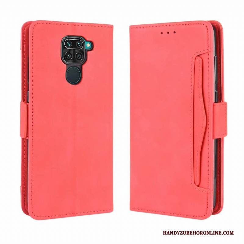 Hülle Redmi Note 9 Folio Handyhüllen Rot, Case Redmi Note 9 Taschen Karte Rosa