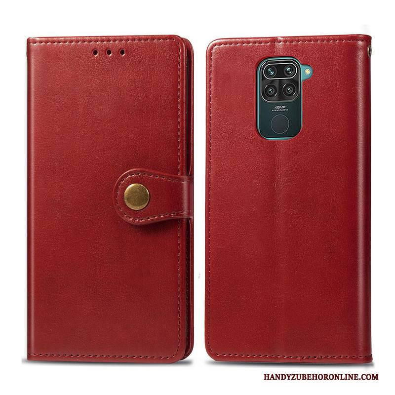 Hülle Redmi Note 9 Schutz Hängende Verzierungen Einfach, Case Redmi Note 9 Leder Rot Business