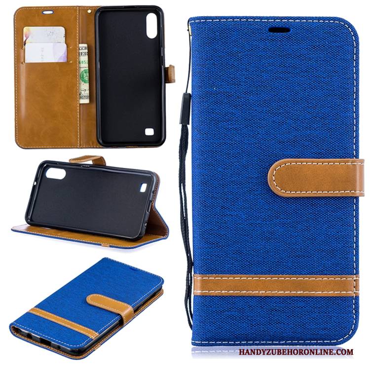 Hülle Samsung Galaxy A10 Lederhülle Grau Persönlichkeit, Case Samsung Galaxy A10 Weiche Handyhüllen Denim