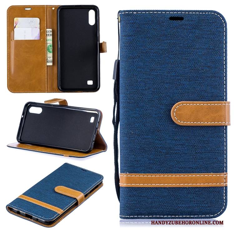 Hülle Samsung Galaxy A10 Lederhülle Grau Persönlichkeit, Case Samsung Galaxy A10 Weiche Handyhüllen Denim