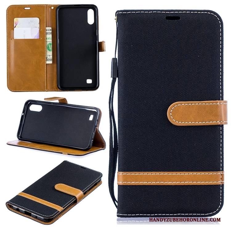 Hülle Samsung Galaxy A10 Lederhülle Grau Persönlichkeit, Case Samsung Galaxy A10 Weiche Handyhüllen Denim