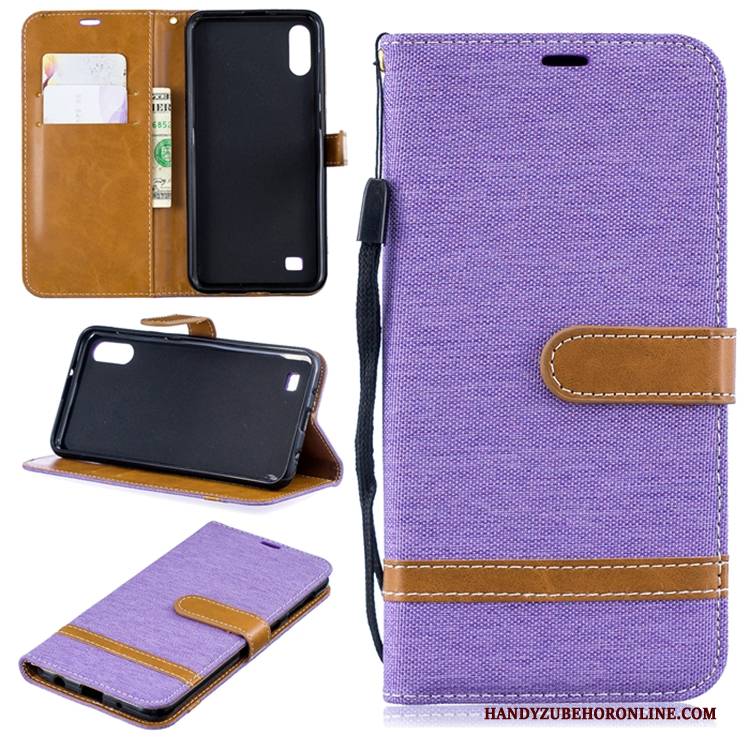 Hülle Samsung Galaxy A10 Lederhülle Grau Persönlichkeit, Case Samsung Galaxy A10 Weiche Handyhüllen Denim