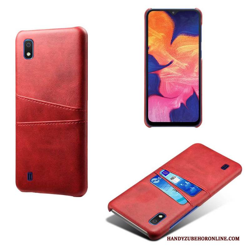 Hülle Samsung Galaxy A10 Lederhülle Rot Karte, Case Samsung Galaxy A10 Schutz Handyhüllen Neu