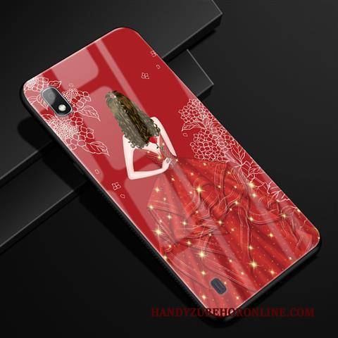 Hülle Samsung Galaxy A10 Luxus Garn Rot, Case Samsung Galaxy A10 Schutz Angepasst Glas