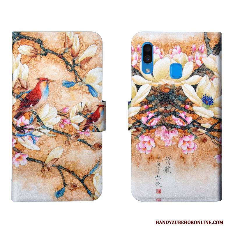 Hülle Samsung Galaxy A20e Blumen Gelb Handyhüllen, Case Samsung Galaxy A20e Taschen Einfach