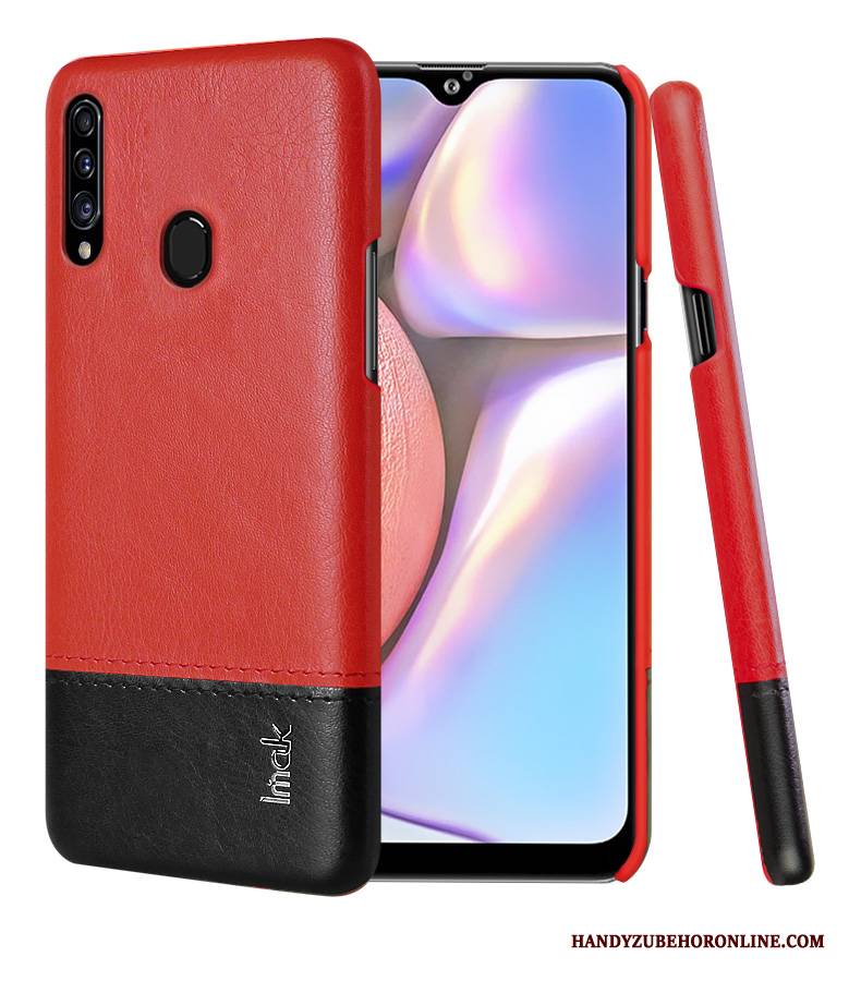 Hülle Samsung Galaxy A20s Lederhülle Anti-sturz Handyhüllen, Case Samsung Galaxy A20s Leder Schwer Rot