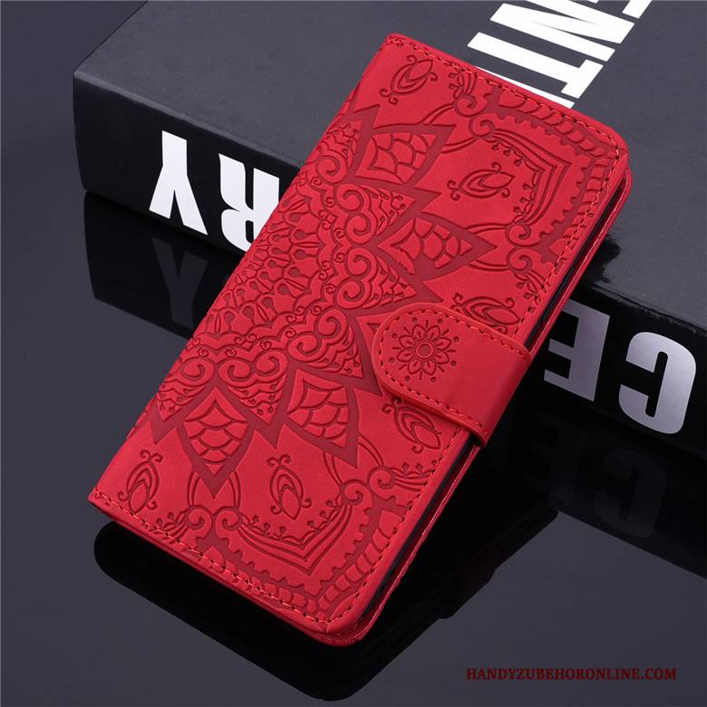 Hülle Samsung Galaxy A20s Lederhülle Totem Rot, Case Samsung Galaxy A20s Schutz Anti-sturz Blumen