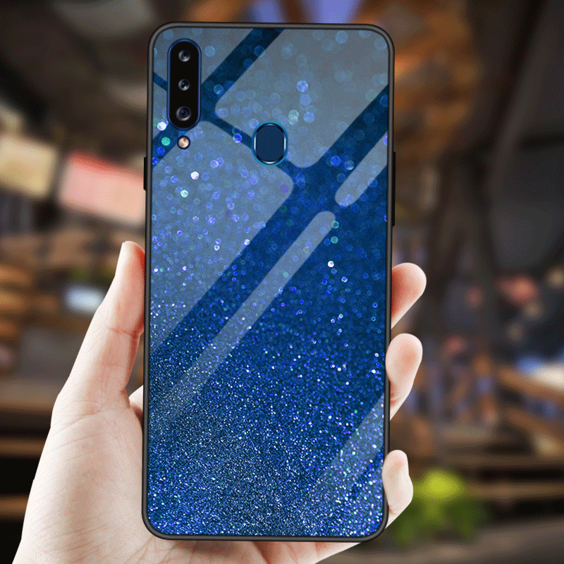 Hülle Samsung Galaxy A20s Taschen Farbverlauf Einfarbig, Case Samsung Galaxy A20s Schutz Einfach Gehärtetes Glas