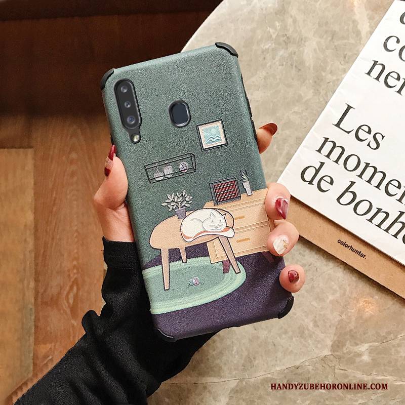 Hülle Samsung Galaxy A20s Weiche Anti-sturz Handyhüllen, Case Samsung Galaxy A20s Prägung Grün Membran