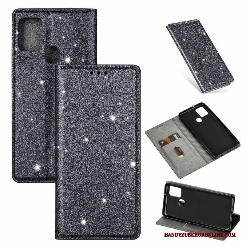 Hülle Samsung Galaxy A21s Lederhülle Schnalle Pulver, Case Samsung Galaxy A21s Folio Schwarz Handyhüllen