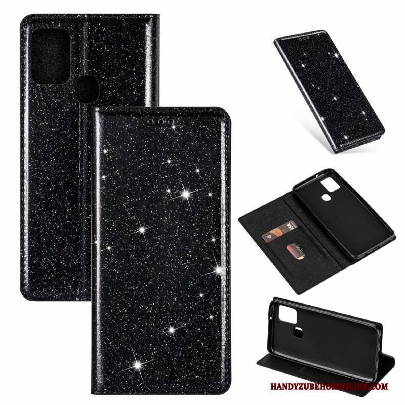 Hülle Samsung Galaxy A21s Lederhülle Schnalle Pulver, Case Samsung Galaxy A21s Folio Schwarz Handyhüllen