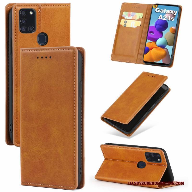 Hülle Samsung Galaxy A21s Taschen Schnalle Rot, Case Samsung Galaxy A21s Leder Anti-sturz Muster