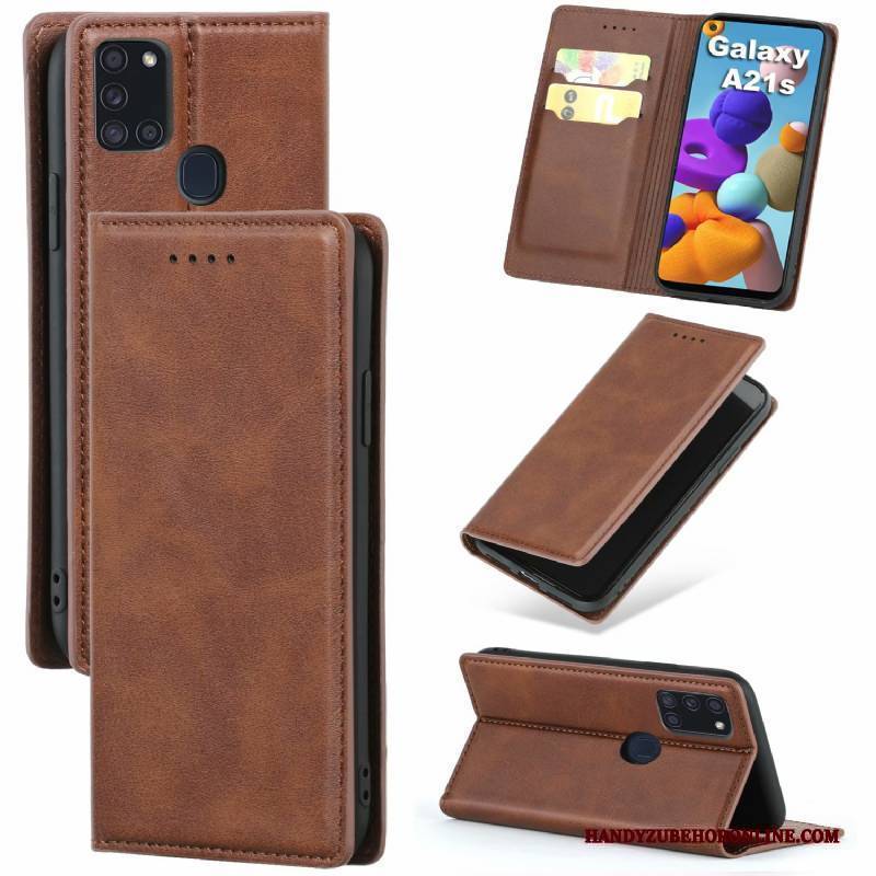 Hülle Samsung Galaxy A21s Taschen Schnalle Rot, Case Samsung Galaxy A21s Leder Anti-sturz Muster