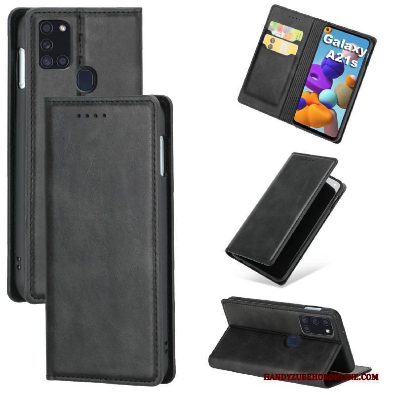 Hülle Samsung Galaxy A21s Taschen Schnalle Rot, Case Samsung Galaxy A21s Leder Anti-sturz Muster