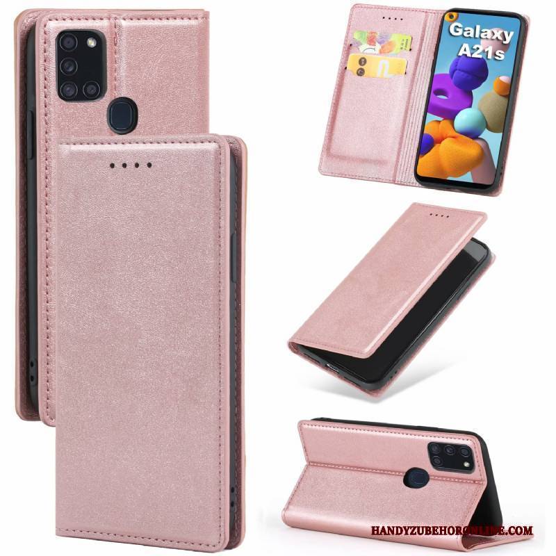 Hülle Samsung Galaxy A21s Taschen Schnalle Rot, Case Samsung Galaxy A21s Leder Anti-sturz Muster