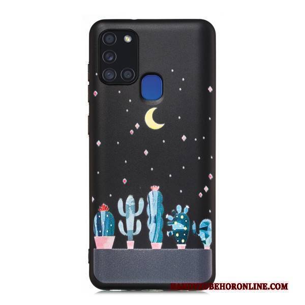 Hülle Samsung Galaxy A21s Taschen Schwarz Nubuck, Case Samsung Galaxy A21s Karikatur Handyhüllen Anti-sturz