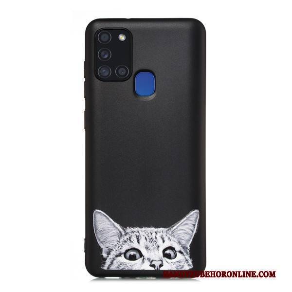 Hülle Samsung Galaxy A21s Taschen Schwarz Nubuck, Case Samsung Galaxy A21s Karikatur Handyhüllen Anti-sturz