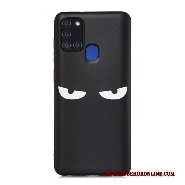 Hülle Samsung Galaxy A21s Taschen Schwarz Nubuck, Case Samsung Galaxy A21s Karikatur Handyhüllen Anti-sturz