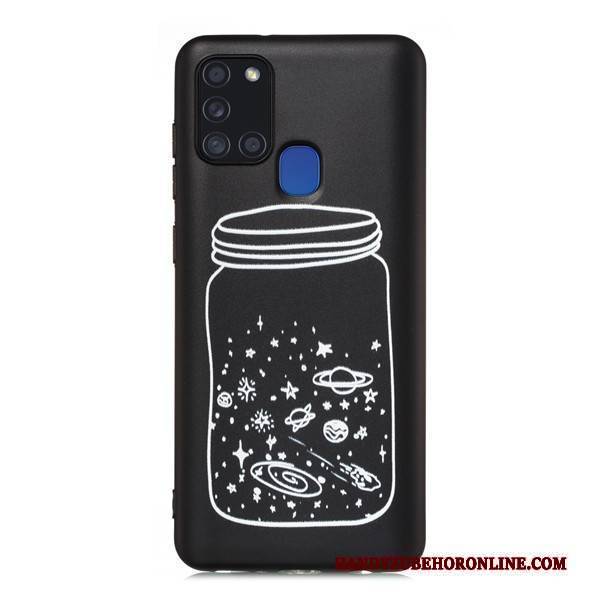 Hülle Samsung Galaxy A21s Taschen Schwarz Nubuck, Case Samsung Galaxy A21s Karikatur Handyhüllen Anti-sturz